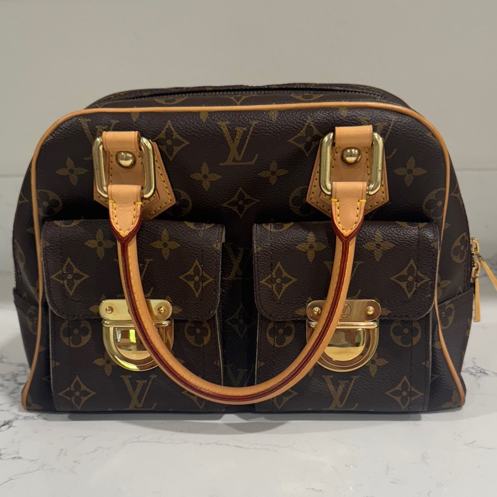 Louis Vuitton Manhattan PM | Brown Monogram Satchel with Gold Accents